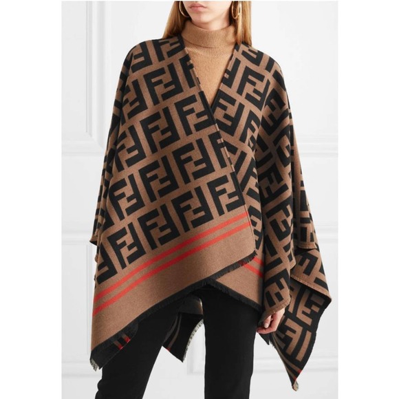FENDI FF logo jacquard reversible poncho cape wrap - Picture 3 of 9